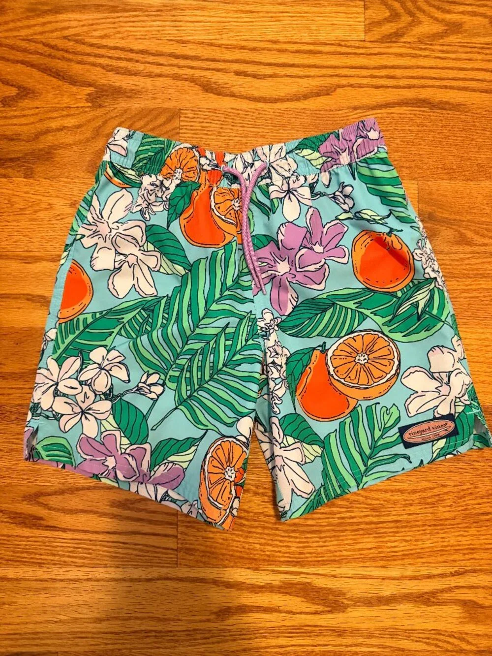 Vineyard Vines Boys S 8 Chappy Swim Trunks Oranges & Palms EUC